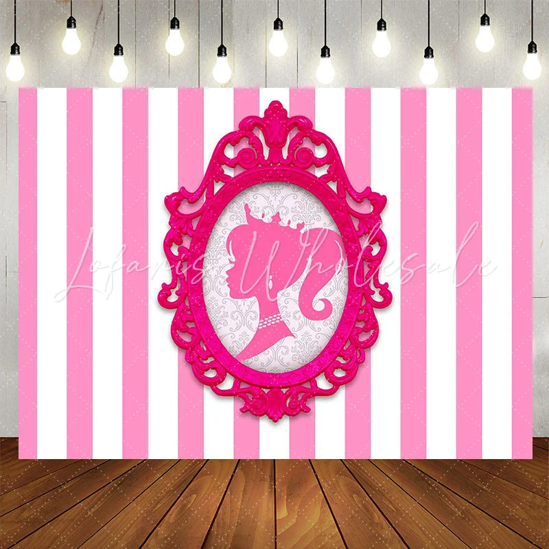 Lofaris Photo Frame Princess Pink Stripe Girl Party Backdrop