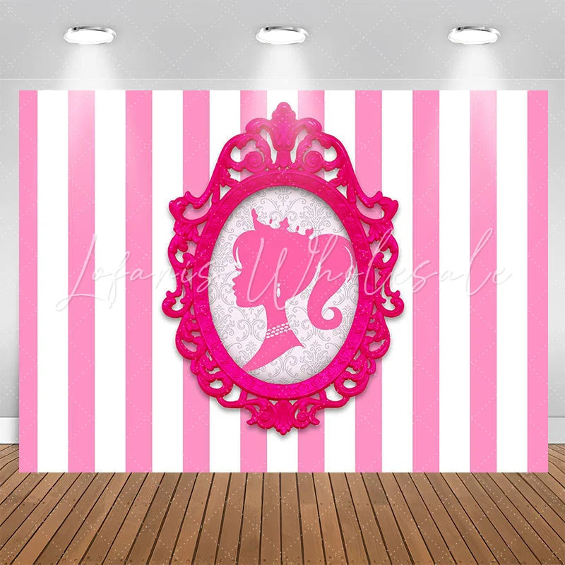 Photo Frame Princess Pink Stripe Girl Party Backdrop