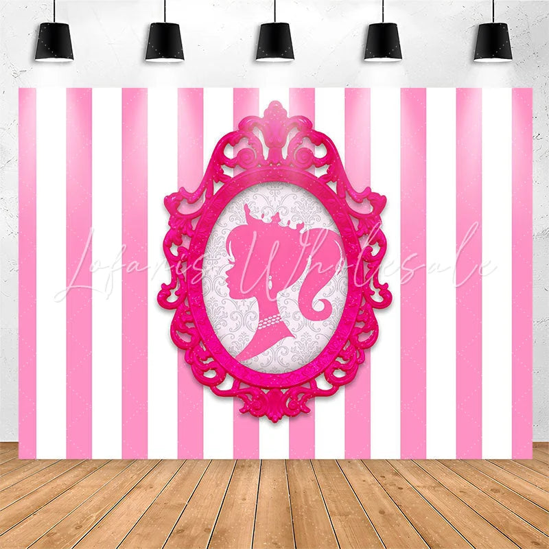Lofaris Photo Frame Princess Pink Stripe Girl Party Backdrop