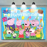 Lofaris Pig Family Celebration Blue Sky Birthday Backdrop