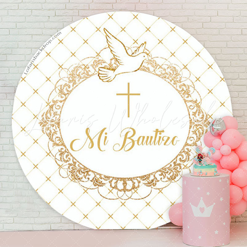 Lofaris Pigeon White Gold Baptism Round Backdrop Cover