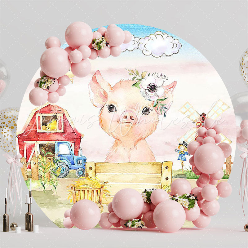 Piggy from the Farm Round Backdrop for Farm Party Theme