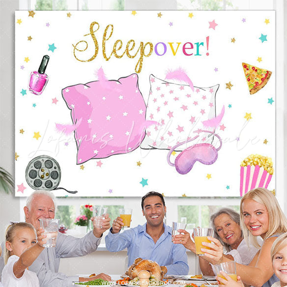 Lofaris Pillow Fight Sleepover Party Girls Birthday Backdrop