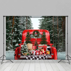 Lofaris Pine Forest Red Truck Presents Christmas Backdrop