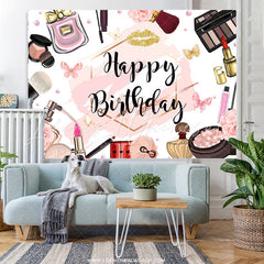 Lofaris Pink Abstract Cosmetic Pattern Happy Birthday Backdrop