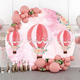 Lofaris Pink Airballoon Baby Shower Round Backdrop Cover