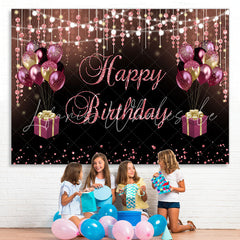 Lofaris Pink And Black Ballon Glitter Bokeh Birthday Backdrop