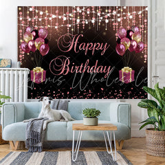 Lofaris Pink And Black Ballon Glitter Bokeh Birthday Backdrop