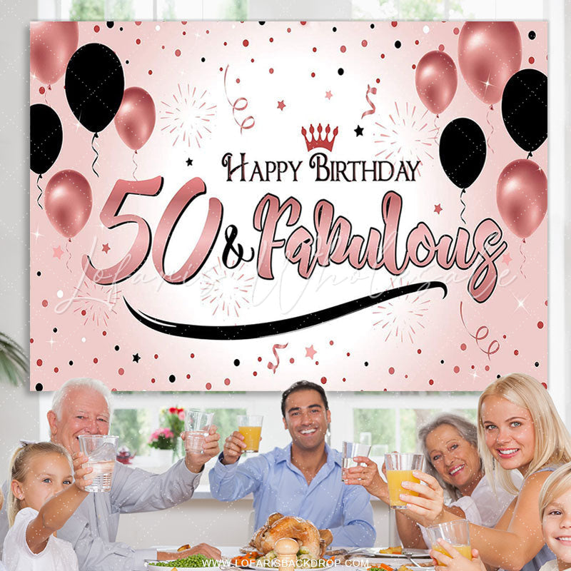Lofaris Pink And Black Balloons 50th Happy Birthday Backdrop
