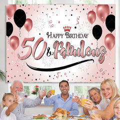 Lofaris Pink And Black Balloons 50th Happy Birthday Backdrop