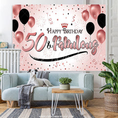 Lofaris Pink And Black Balloons 50th Happy Birthday Backdrop