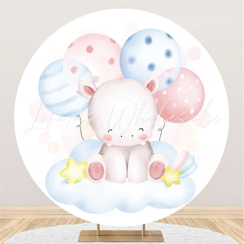 Lofaris Pink And Blue Ballons Round Hippo Baby Shower Backdrop