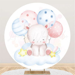 Lofaris Pink And Blue Ballons Round Hippo Baby Shower Backdrop