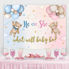 Lofaris Pink And Blue Bears Balloon Gender Reveal Backdrop