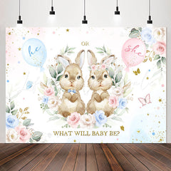 Lofaris Pink And Blue Bunny Floral Baby Shower Backdrop