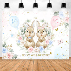 Lofaris Pink And Blue Bunny Floral Baby Shower Backdrop