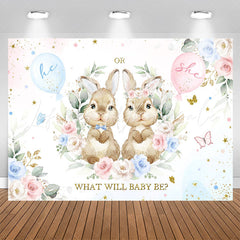 Lofaris Pink And Blue Bunny Floral Baby Shower Backdrop