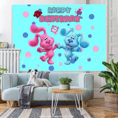 Lofaris Pink And Blue Cartoon Dogs Happpy Birthday Backdrop