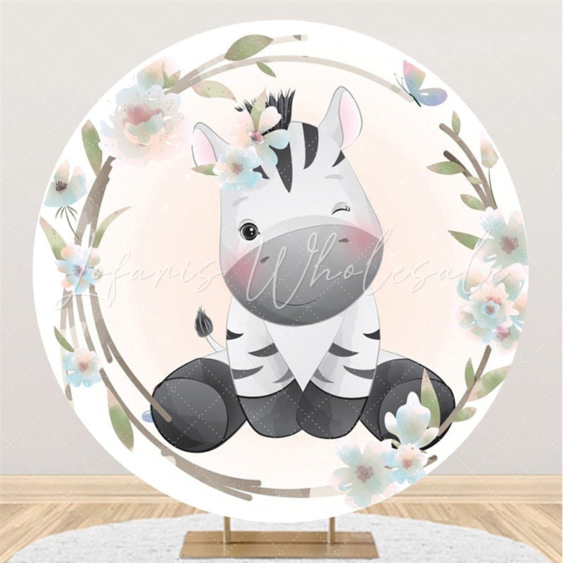 Lofaris Pink And Blue Flower Zebra Gender Reveal Round Backdrop