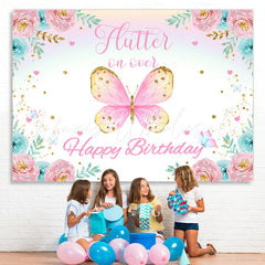 Lofaris Pink And Blue Flowers Butterfly Theme Birthday Backdrop
