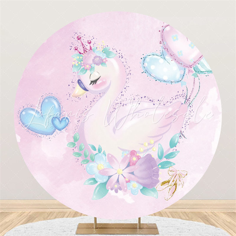 Lofaris Pink And Blue Love Floral Swan Birthday Party Backdrop
