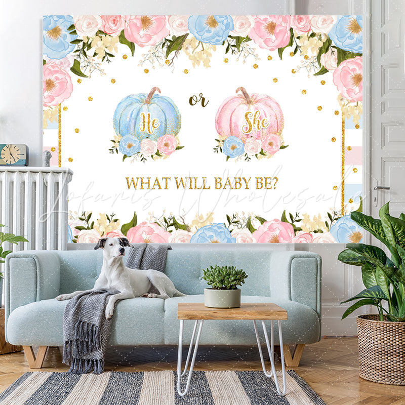 Lofaris Pink and Blue Pimpkins Floral Baby Shower Backdrop