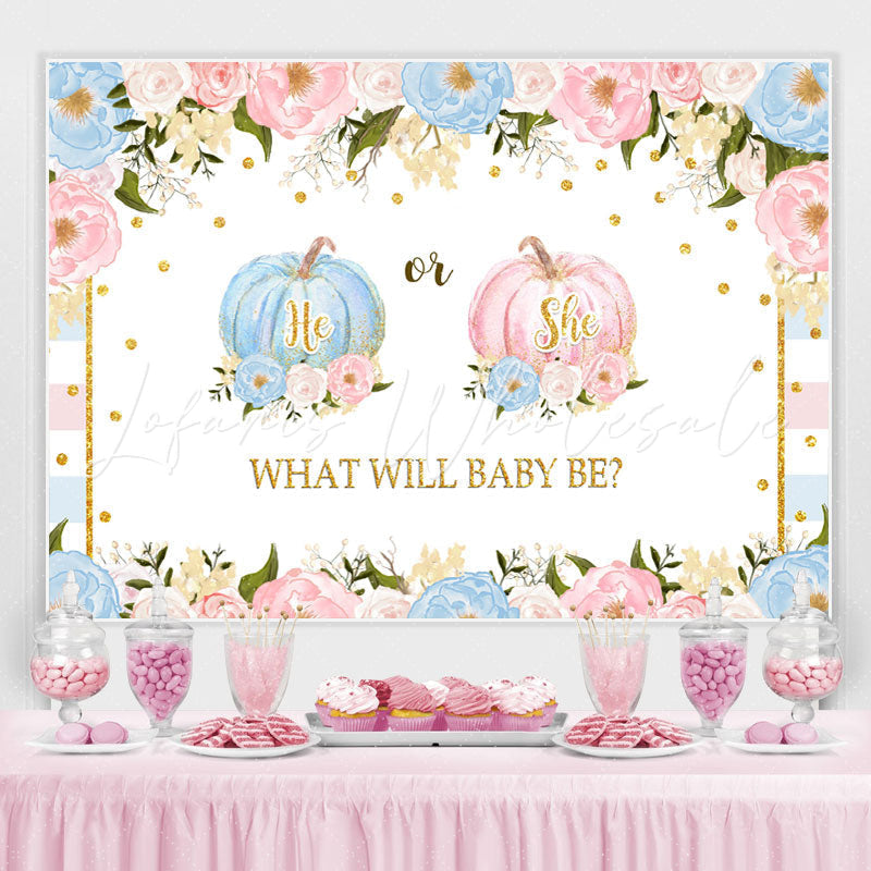 Lofaris Pink and Blue Pimpkins Floral Baby Shower Backdrop