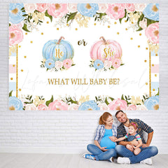 Lofaris Pink and Blue Pimpkins Floral Baby Shower Backdrop