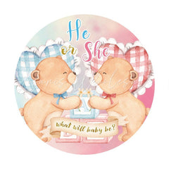 Lofaris Pink And Blue Teddy Bear Circle Baby Shower Backdrop
