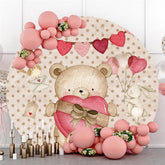 Lofaris Pink And Brown Love Teddy Bear Round Wedding Backdrop