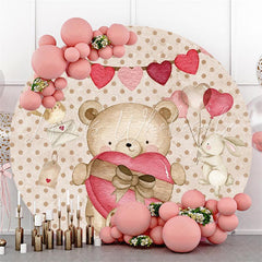 Lofaris Pink And Brown Love Teddy Bear Round Wedding Backdrop