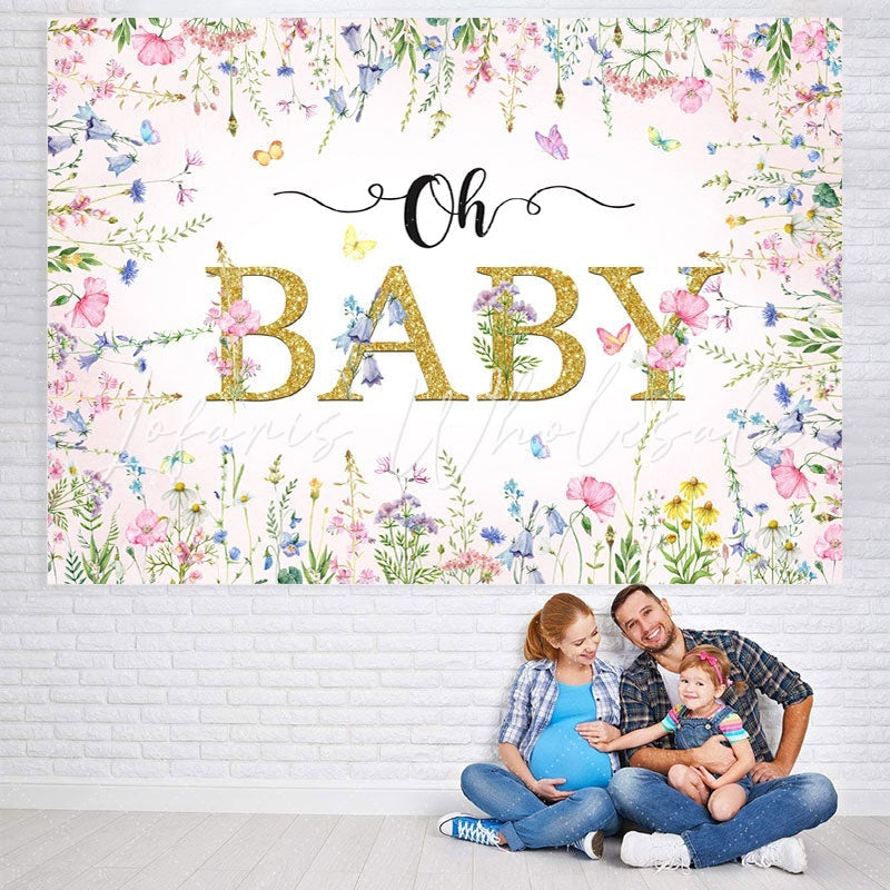 Lofaris Pink And Floral Butterfly Spring Baby Shower Backdrop