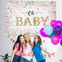 Lofaris Pink And Floral Butterfly Spring Baby Shower Backdrop