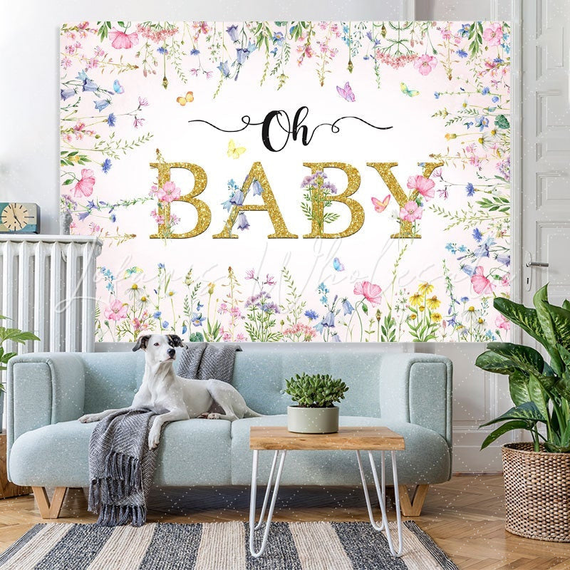 Lofaris Pink And Floral Butterfly Spring Baby Shower Backdrop