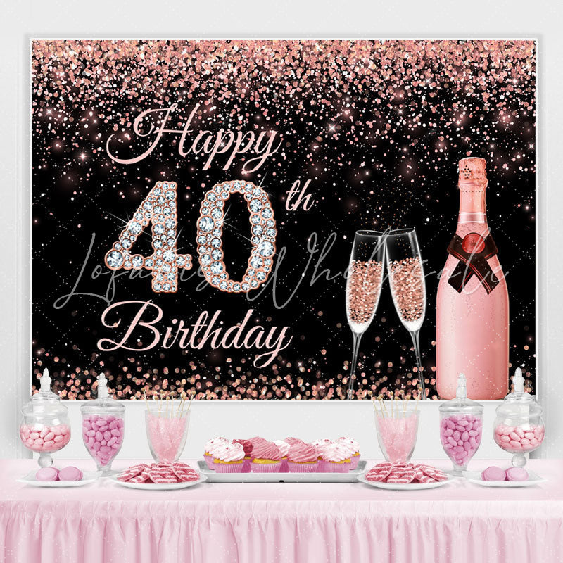 Lofaris Pink And Glitter Happy 40Th Birthday Backdrop For Woman