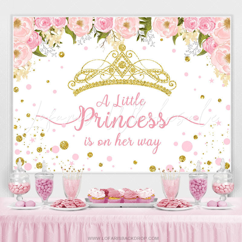 Lofaris Pink And Gold Crown Little Princess Baby Shower Backdrop