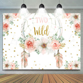 Lofaris Pink And Gold Glitter Floral Two Wild Birthday Backdrop