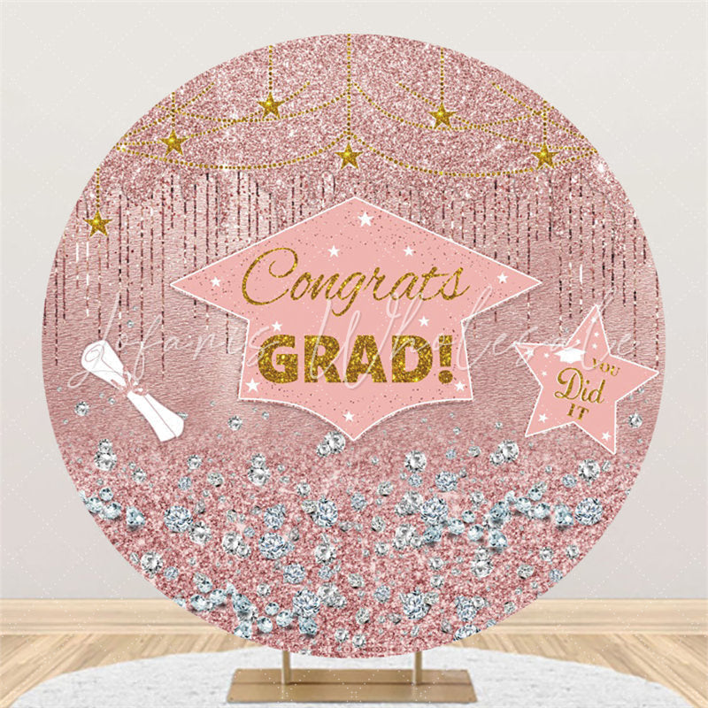 Lofaris Pink And Gold Glitter Round Congrate Grad Backdrop