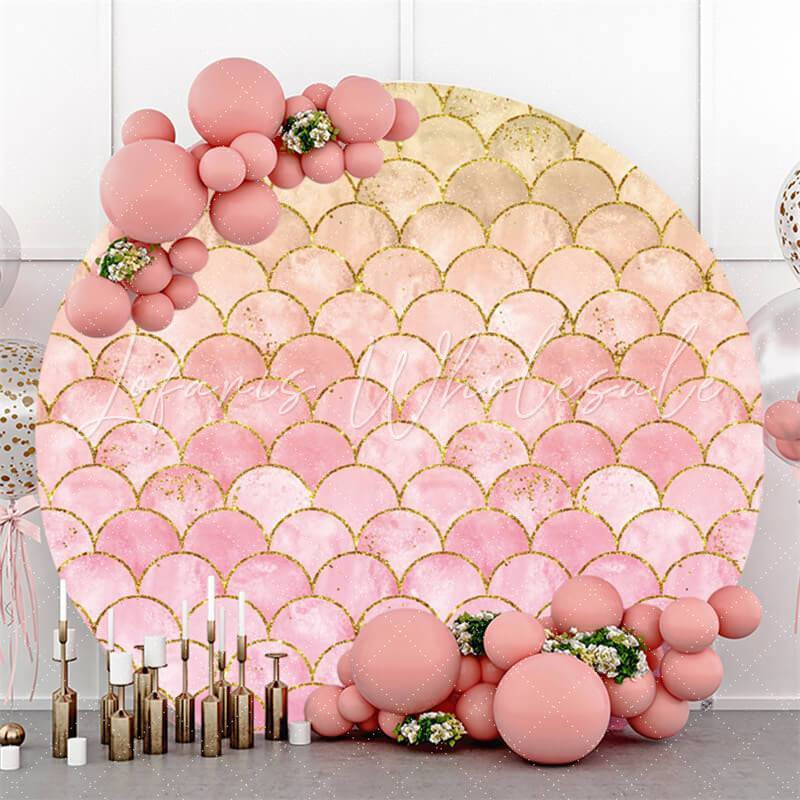 Lofaris Pink And Gold Mermaid Theme Round Baby Shower Backdrop