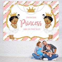 Lofaris Pink and Gold Twincess Princess Baby Shower Backdrop