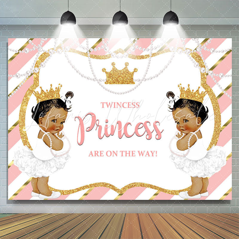 Lofaris Pink and Gold Twincess Princess Baby Shower Backdrop
