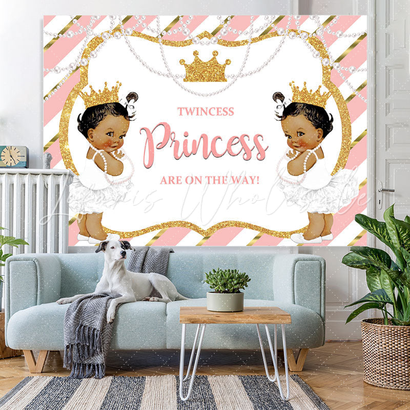 Lofaris Pink and Gold Twincess Princess Baby Shower Backdrop