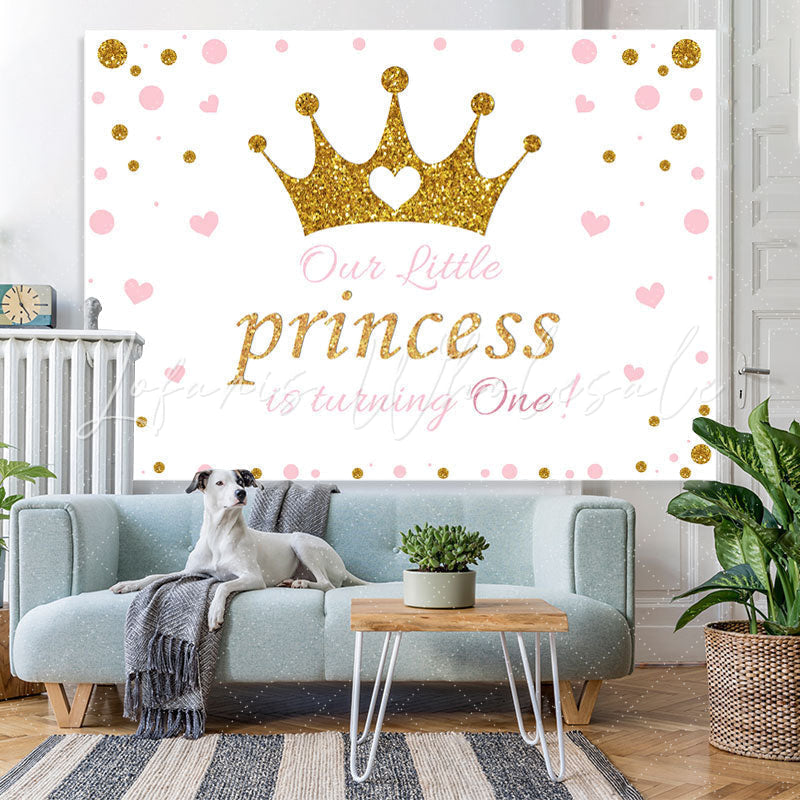 Lofaris Pink and Golden Crown Happy 1St Birthday for Princess