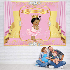 Lofaris Pink And Golden Diamond Baby Shower Backdrop For Girl