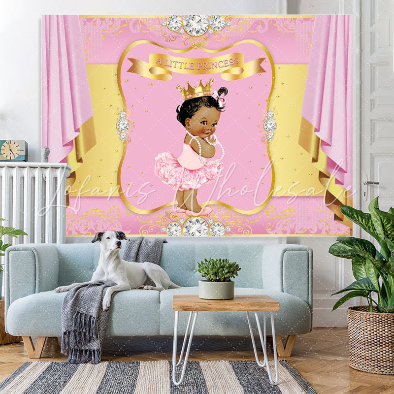 Lofaris Pink And Golden Diamond Baby Shower Backdrop For Girl