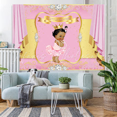 Lofaris Pink And Golden Diamond Baby Shower Backdrop For Girl
