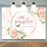 Lofaris Pink and golden floral pumpkin baby shower Backdrop