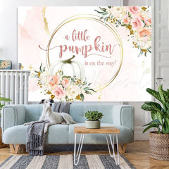 Lofaris Pink and golden floral pumpkin baby shower Backdrop