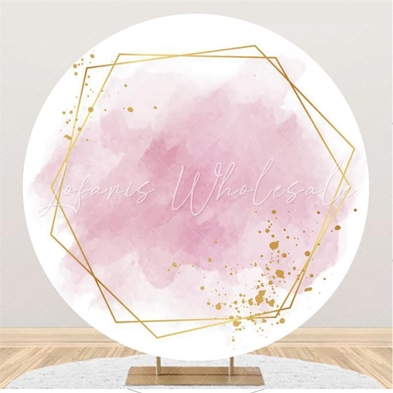 Lofaris Pink And Golden Themed Round Happy Birthday Backdrop