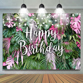 Lofaris Pink and Green Tropical Leaves Happy Birthday Backdrop